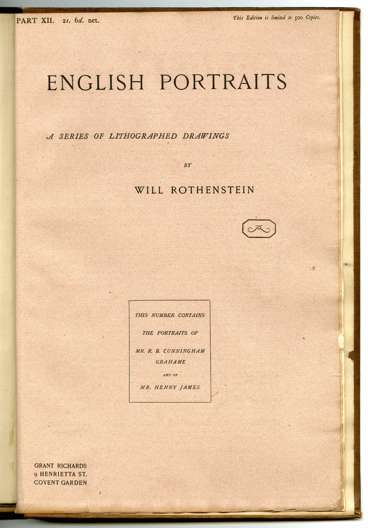 William Rothenstein『English Portraits』（1898年、Grant Richards）巻末に綴じられた分冊の扉